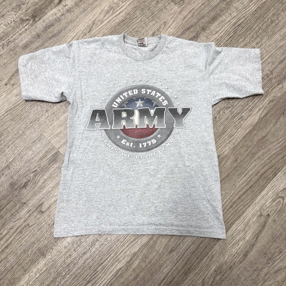 Bayside US Army T Shirt Mens Medium Grey This We'll Defend Graphic Made in USA